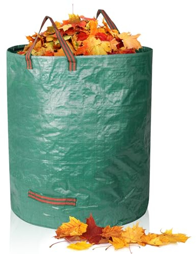 Sacchi Giardinaggio, 1 × 272L Sacco Raccogli Foglie, Sacco Erba Giardino, Sacchi per Rifiuti da Giardino con Anello di Supporto e 4 Maniglie per Trasporto, Pieghevole, Robusto, Facile da Pulire