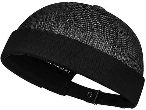 WULIQIUQIU Mesh Brimless Cap for Men Skullcap Docker Beanie Hat No Brim Sailor Hat Black