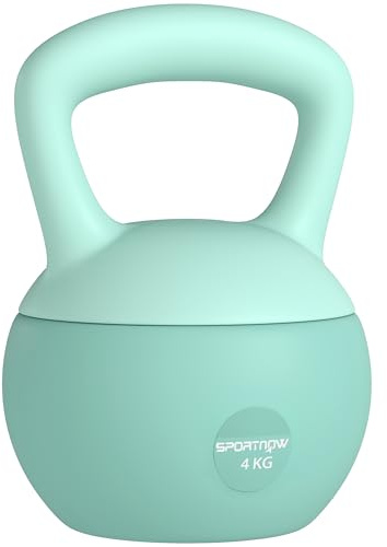 SPORTNOW Kettlebell 4 kg, Soft Kettlebell Remplie de Sable Métallique et Manche Antidérapant, pour Entraînement de Musculation à la Maison, au Gymnase, Vert