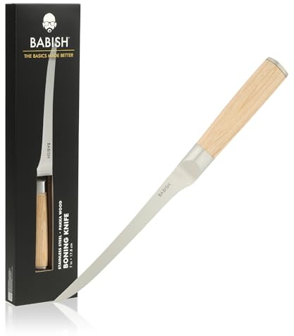 Babish 1.4116 German Stainless Steel Boning & Fillet Knife with Light Pakka Wood Handle – 6-Inch Full-Tang Flexible Kitchen Knife for Meat, Poultry, Fish & Precision Butchering
