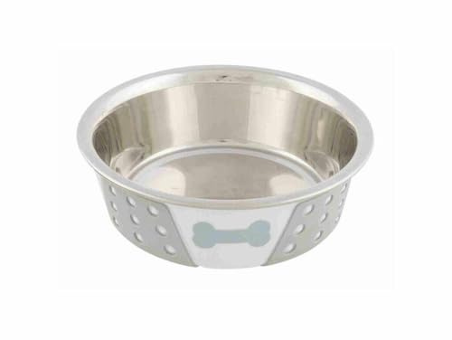 TRIXIE stainless steel bowl – bowl with plastic coating & silicone inserts – non-slip – dishwasher safe – 0.4 l – 14 cm – 25255