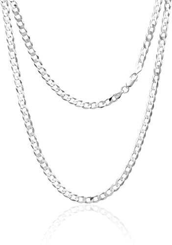 Aka Gioielli® - Platt pansarkedja med diamantmönster 5 mm 925 sterling silver rodium-pläterat – halsbandets längder: 45 50 55 60 65 75 cm, Silver, ingen ädelsten