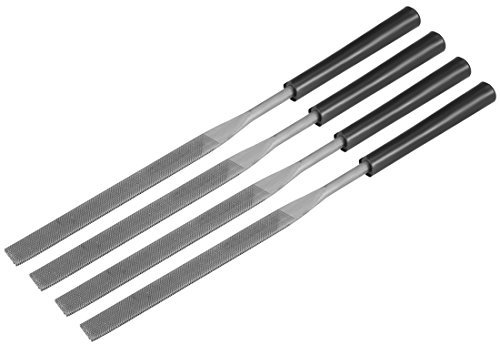 Sourcingmap 4Pcs Second Cut Steel Flat Needle File with Plastic Handle, 4mm x 160mm