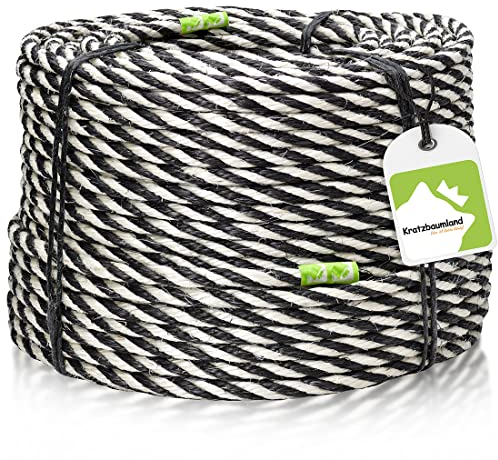 Kratzbaumland Premium-Sisalseil schwarz/weiß 10 mm, schwarz/weißes Premium-Sisalseil für Kratzbäume (versch. Längen) (100 Meter)