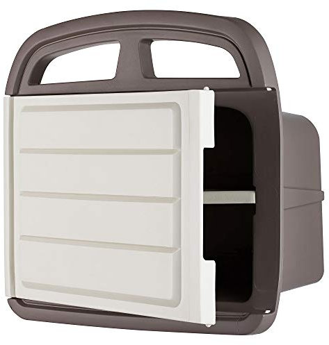 DF OMER Plastic Garden Water Hose Holder with Storage Compartment Fits 150 ft. Hose – 10x7x5 in. Weatherproof Wall Mount Hose Rack Hanger for Outside with 2 Shelves for Garden Equipment