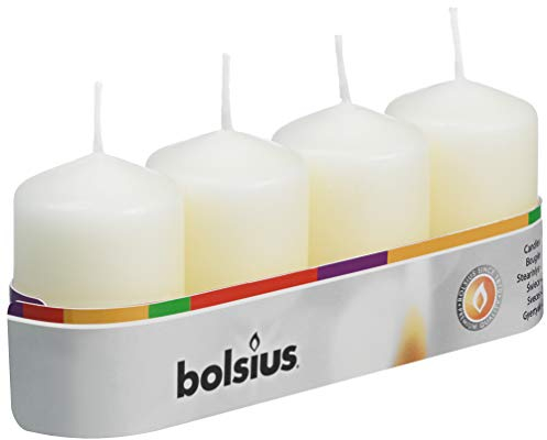 BOLSIUS - Pillar Candles - 2.4 x 1.6 inches - Ivory - Tray of 4, 60/40mm