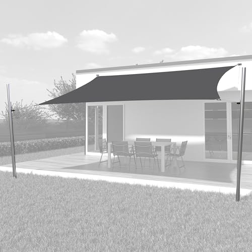 Toldoro Sonnensegel Komplettset Rechteck PES 2 Wandhalter / 2 Höhenverstellbare Edelstahlmasten Ø70x3mm 6x4m anthrazit