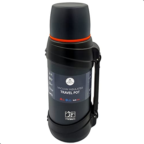 Tirsuli Termo de Viaje 2 litros – Doble Pared de Acero Inoxidable – Camping o Senderismo. Caliente o Frio más de 24 horas, Agua, Café, Leche, Té o Mate (Azul)