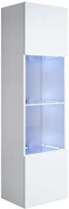 MB Muebles Bonitos | Vitrinenschrank Luke V6 | Breite 40 x Höhe 165 x Tiefe 29 cm | Glänzendes Melamin | Weiß