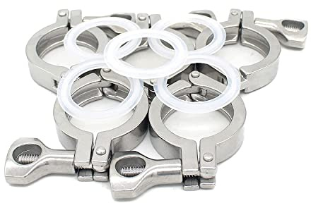 QiiMii Stainless Steel 304 Single Pin Heavy Duty Tri Clamp with Wing Nut for Ferrule TC 1.5 with 1 pc Silicone Gasket, 5 Pack