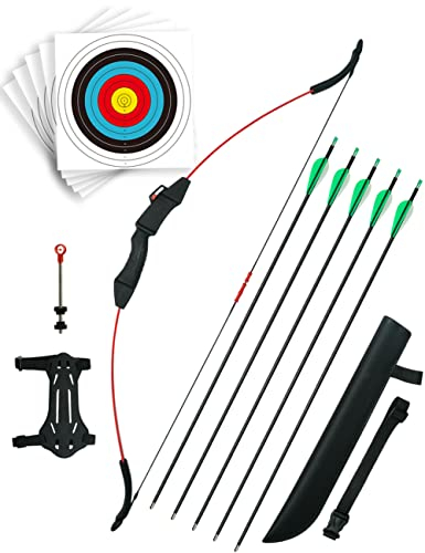 longbowmaker Carbon Pfeil und Bogen Kinder Set 43 Zoll Jugendbogen Anfänger Kinderbogen mit Bogenschießen Zubehör (rot)