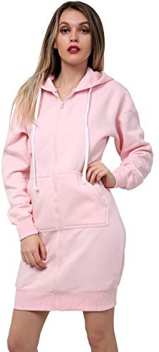 DAMER DAMER FLICKOR LÅNG HUVA Dragkedja FLEECE VARM JACKA STILLIG MED FICKT-TRöja, vardaglig jumper, topp, KLÄNNINGAR S-3XL, Lång huvtröja babyrosa, 34-36