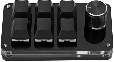 Goshyda Mini Macro Mechanical Gaming Keyboard, 6 Keys One-Handed USB PC Keypad with Knob, Programmable Shortcut Custom Function, for Windows, for VISTA(Full Black)