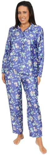 Disney Lilo & Stitch - Pijama largo de satén para mujer y niña, conjunto de pijama de dos piezas de satén de seda, Morado (, 12-14
