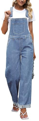 Roskiky Jumpsuit Damen Sommer Elegant Hot Pants Jeans High Waist Latzhose Blau XL