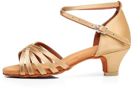 QUNUNOIRE-Chaussure de Danse Latine Femme Chaussure à Talons Hauts de Danse de Salon Jazz/Latin/Rumba/Cha Cha Beige 36