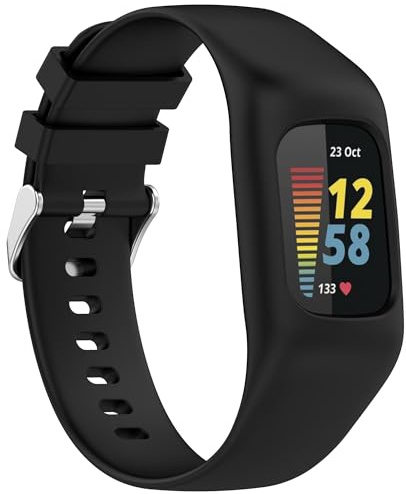 FONREST Bracelet monobloc compatible avec Fitbit-Charge-6/5/4/3/SE avec boucle ardillon - Bracelet de rechange en silicone souple lavable - Bracelet de montre de sport pour traqueur d'activité-Noir