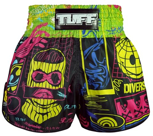 Tuff Sport Muay Thai Boxshorts Retro Styles Classic Slim Cut MMA Kickboxen Workout Set, Tuf-rms119-blk, Large