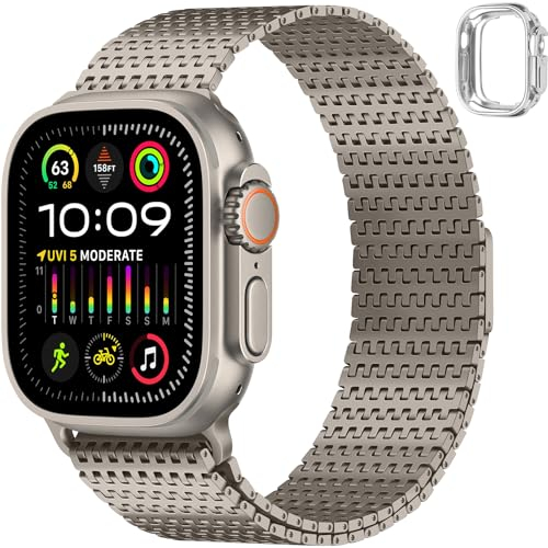 Anlinser Compatible avec Bracelet Apple Watch Ultra 2/Ultra 49mm, Bracelet en Métal Magnétique Compatible avec Apple Watch/iWatch Ultra 2/Ultra 49mm, Titane