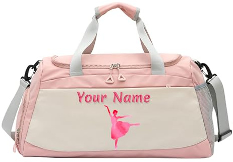 Borsa bagaglio personalizzata con tasche asciutte e bagnate, borsa sportiva con logo del nome della foto, borsa fitness notturna personalizzata fine settimana, danza e balletto regalo per le ragazze