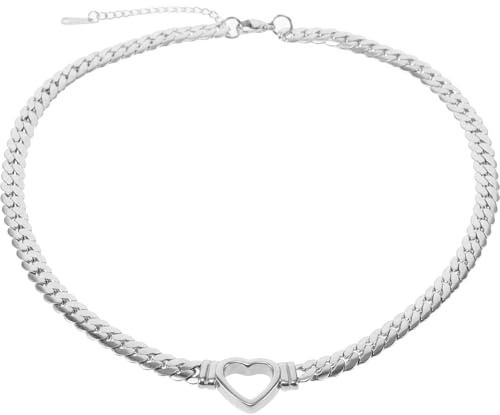 AOKWAWALIY Collana A Catena Grossa A Maglia Piatta Collana Con Ciondolo A Cuore In Acciaio Inossidabile Con Ciondoli A Cuore Cavo Choker Gioielli Clavicola Per Donne Ragazze Adolescenti