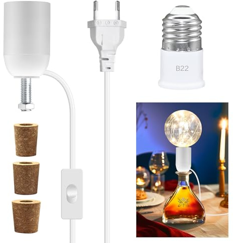 Adattatore per lampadine a bottiglia, adattatore bianco per lampada a bottiglia con cavo da 2.4 metri con interruttore e spina, adattatore per lampada a bottiglia fai-da-te, accessorio per lampada a