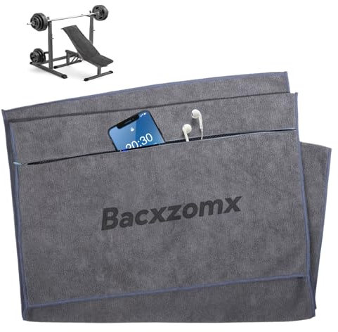 Bacxzomx Fitness Handtuch Fitnessstudio, 135x50cm Sporthandtuch Fitnessstudio mit Reißverschluss Tasche, Schnelltrocknend Sport Handtuch Gym aus Mikrofaser für Sport und Fitness