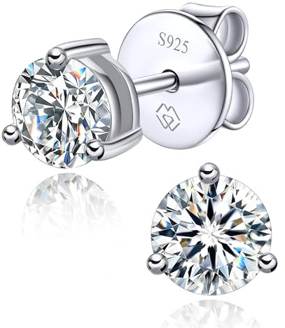 MomentWish Pendientes de Moissanita Plata 925, Pendientes Mujer 0,6 Quilates/4mm Baño de Oro Blanco 585 Pendientes de Diamante Hipoalergénicos Joyería Regalo para Mujeres