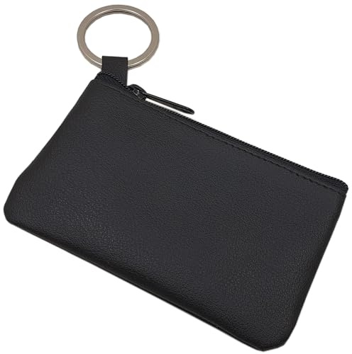 mylädershop Konstläder nyckelväska/nyckelfodral/nyckelfodral/bilnyckelfodral med 1 blixtlåsfack och nyckelring, svart, En Storlek