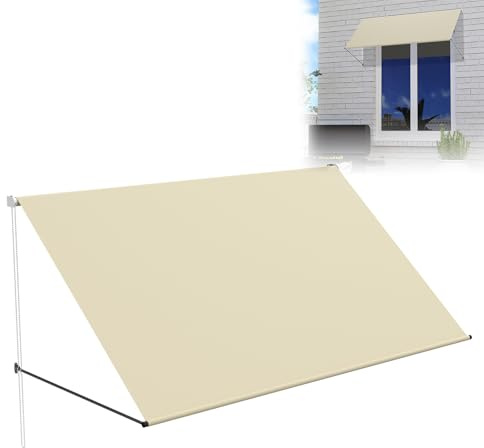 LZQ Markise Balkonmarkise 400x143cm, Beschattung mit UV-Schutz, Schattenspender Fenster 180g/m² Polyestergewebe, Balkonmarkise Aluminiumrahmen, Fallarmmarkise Einziehbar Wasserdicht, Beige