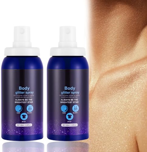 AOOWU 2PCS Spray de Poudre Paillette, Paillettes de Corps, Spray Paillette, Spray Illuminateur de Peau, Poudre Scintillante Maquillag pour Visage, Corps, Cheveux, Halloween, Mariage, Carnaval, Noël