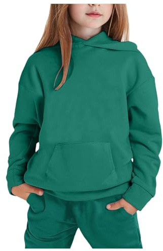 Generisch Completo Bambini Neonati Ragazzi Ragazze Maniche Lunghe Tinta Unita Caldo Felpa con Cappuccio Tops Pantaloni Abbigliamento per Bambini Tute da Ginnastica, verde, 10-11 Anni