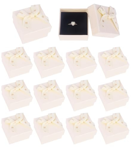 Nideen 12 Pack Ring Gift Boxes Bulk 5×5×3 cm Small Jewellery Boxes with Bow Knot, Gift Packaging for Rings, Earrings & Charms(Beige)