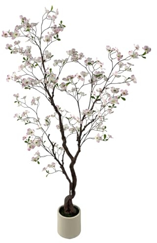 VIGGDA 6.2ft Artificial Dogwood Tree, Faux Pink Flowering Tree with Realistic Branches, Potted Fake Silk Plant for Indoor Home Office Living Room Decor