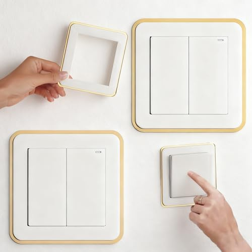 2 Pcs Light Switch Surround,Square Shape Light Switch Surround White,3.38 Inches Acrylic Lights Switches Cover,Plug Socket Plates,Single Wall Socket Decoration for Home,Kitchen,Bathroom