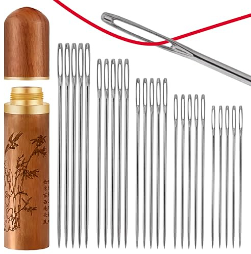 Wanheart 25Pcs Sewing Needles Large Eye Sharp Point,5 Size Knitting Needles