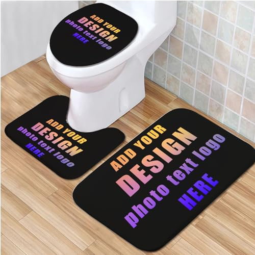 Juego de alfombras de baño personalizadas de 3 piezas, juego de alfombrillas de baño personalizadas con foto y texto, alfombrillas de baño antideslizantes y absorbentes, incluye funda para tapa de