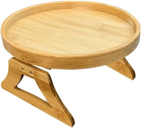 Vassoio Con Clip Per Divano In Legno: Un Nuovo Prodotto Creativo, Tavolino Con Clip Per Braccioli Per Divani Ampi | Tavolino Bracciolo Divano Per Telecomando, Bevande, Telefono, Stoviglie, 25 Cm/9,84