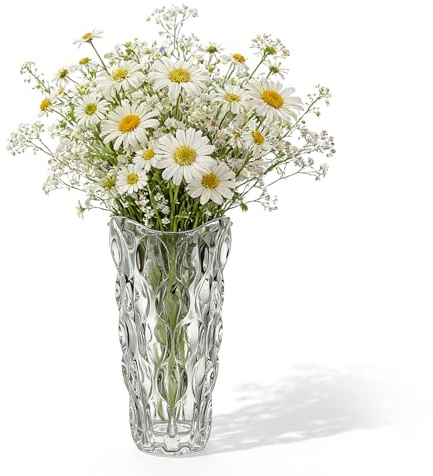 Blomvas glas, 24 cm modern minimalistisk glasvas, stor tulpanvas, nordiska höga blommor vaser för hem matbord, gåva bröllop, inflyttningsfest (transparent)