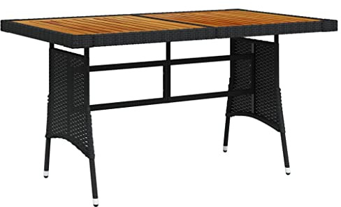 VIHHQGC Sturdy and Durable Garden Dining Table with Acacia Wood Top and Powder Coated Steel Frame for Outdoor Living Space with Rustic Charm and Weather Resistant PE Rattan
