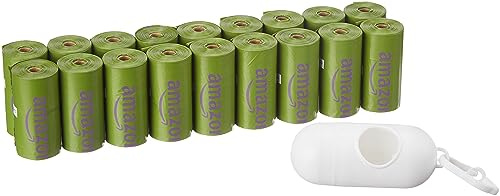 Amazon Basics Premium Leak Proof Dog Poop Bags with Dispenser and Leash Clip, Lavender Scented, 13 x 9, 270 Count (18 Rolls of 15)
