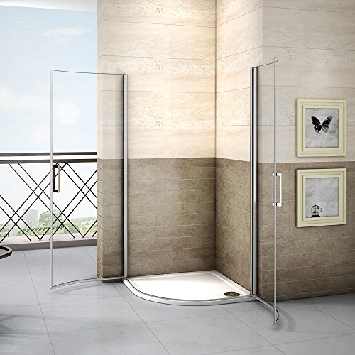 90x90x195cm Runddusche Duschkabine Duschabtrennung Viertelkreis Drehtür Dusche 6mm Nano Glas ohne Duschtasse