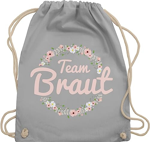Turnbeutel Rucksack - Team Braut Blumenkranz - Crew - Unisize - Hellgrau - utensilien junggesellinnenabschied brauttaschen jga bridemaid juterucksäcke bride tasche jungesellinnenabschied outfit