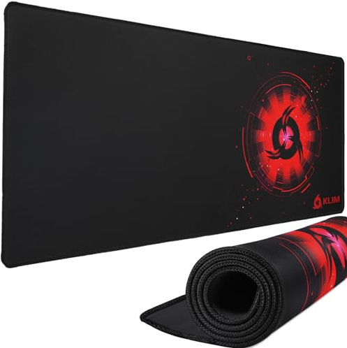 KLIM - Alfombrilla de ratón XL - Superficie Amplia - Alfombrilla de ratón Gaming Extra Grande - Base de Goma Antideslizante - Superficie con Textura de Alta precisión - 900 x 400 x 4 mm - Rojo