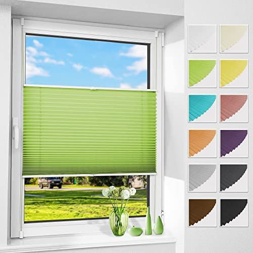 Allesin Plissee ohne Bohren Plissees Klemmfix Grün 35x120cm(BxH), Plisseerollo Faltrollo mit Klemmträger, Jalousie Rollos für Fenster und Tür, Sichtschutz und Sonnenschutz