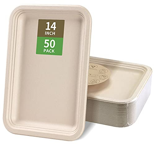 bloomoon 50 Pack 14 inch Disposable Crawfish Trays,Large Paper Plates 14 inch Food Trays Disposable for Seafood Lobster Crab BBQ, Crawfish Boil Party Supplies