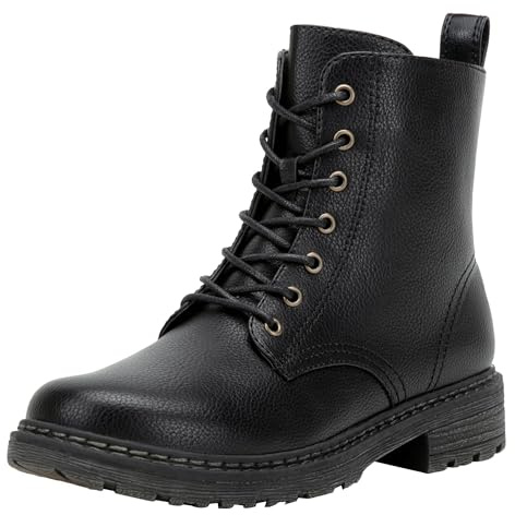 Vepose Women’s Black Combat Ankle Boots, Lace up Classic Seven Eyes Short Low Heel Zipper 9623 Booties, Size 8M US, (CJY9623 Black 08)