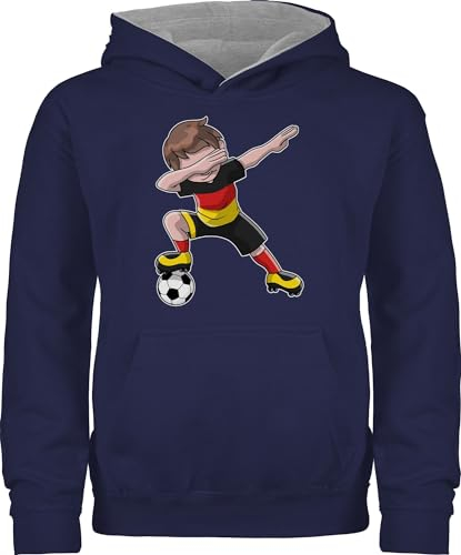 Shirtracer Pullover Kinder Hoodie Jungen Mädchen - Fußball EM WM - Dabbing Fußballspieler Junge Deutschland Germany - 152 (12/13 Jahre) - Navy Blau/Grau meliert - Fussball World Cup Hoody em24 Pulli