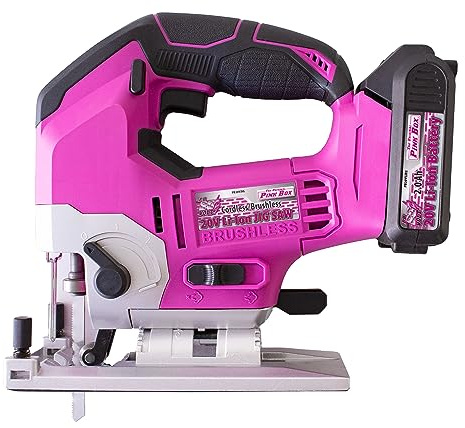 The Original Pink Box 20V Lithium-ion Brushless Cordless Jigsaw with 2Ah Battery, Pink