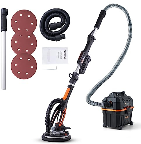 VEVOR Drywall Sander, 800W Brushless Motor Electric Sander, Variable Speed 1000-2300 RPM, Foldable Ceiling Sander with Double-Deck LED Lights, Extendable Handle, 12 Sanding Discs